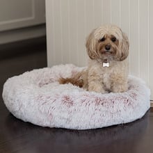 Pink Oval Faux Fur Pet Bed